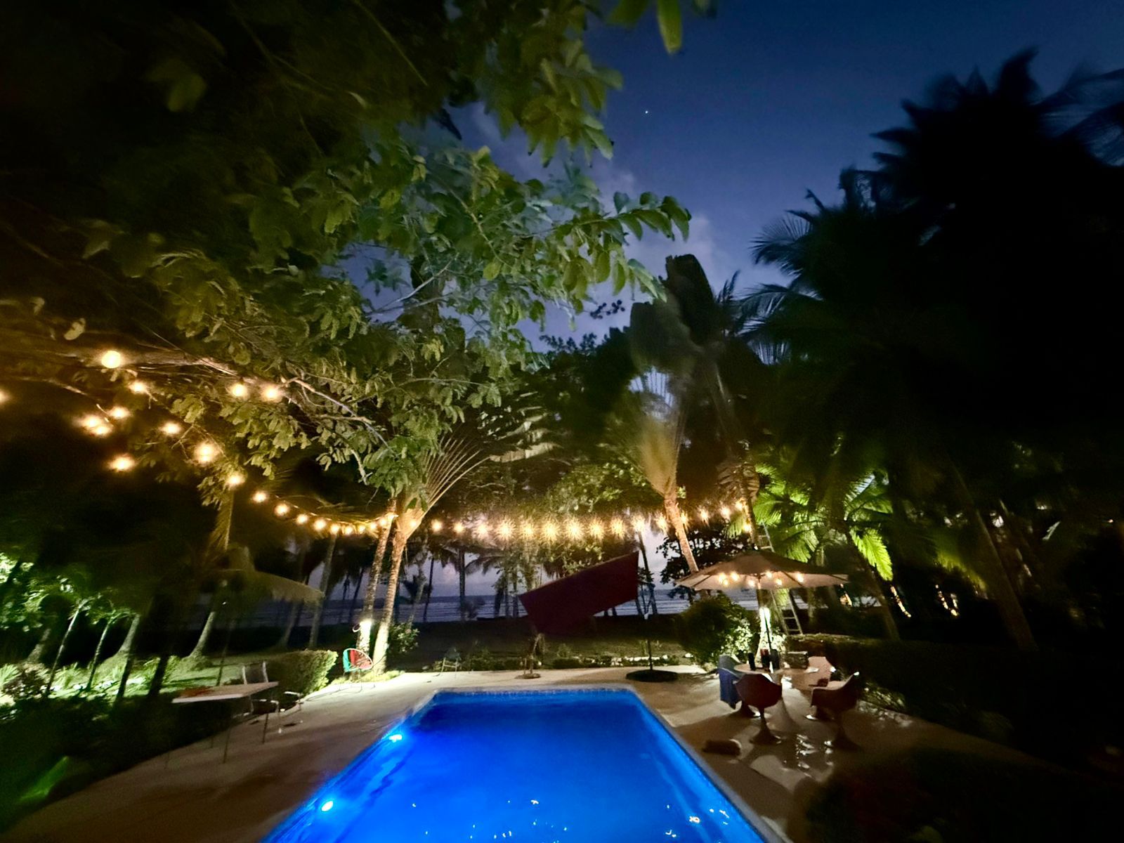 Pool lit up at night